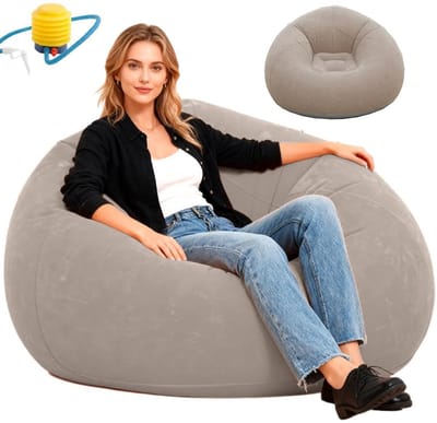 Dailygoods - CEWROM Air Sofa Opblaasbare stoel, zonder bonen, zitzak, superzacht, wasbaar, opblaasbare bank met gevlokt oppervlak, draagbare lucht, ligstoel voor woonkamer, slaapkamer, camping, outdoor, bruin