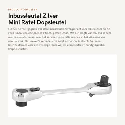 Dailygoods- Inbussleutelset 72 Getande Schijf - Mini Ratel Dopsleutel - Antislip Handvat - Schokdempend - 107 mm - Metaal - Ratelsleutel