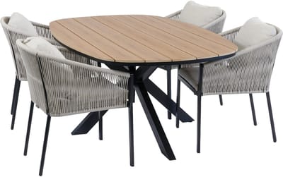 5-delige tuinset | 4 Elvira tuinstoelen (Black) | Tuintafel Cadiz 180x115cm (Black)