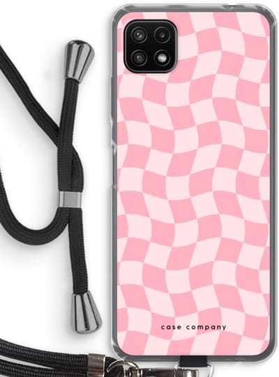 Case Company® - Hoesje met koord geschikt voor Samsung Galaxy A22 5G hoesje met Koord - Grid Roos - Telefoonhoesje met Zwart Koord - Bescherming aan alle Kanten en Over de Schermrand