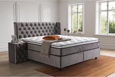 Opberg Boxspring Rixoss Grijs - 2persoons Boxspring met opbergruimte 140x200