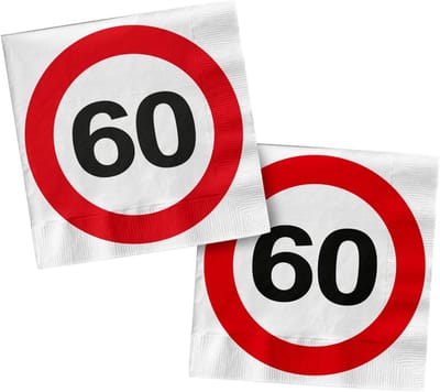 Famanu - Verjaardagsservetten – 20 stuks 33x33 cm – Rood-Wit Verkeersbord Design – Luxe Feestservetten