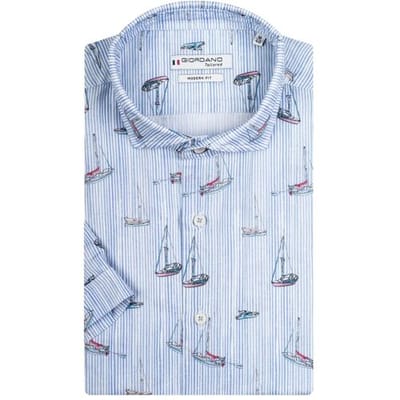Giordano Overhemd Allover Sailboat Stripe Pattern Licht Blauw / male