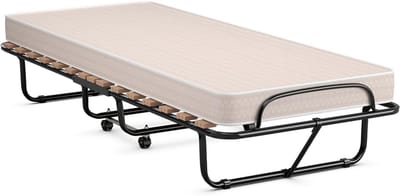 COSTWAY Opvouwbaar Bed, Opklapbaar Extra Gastenbed Met 10 cm Traagschuim Matras, Super Stevig Metalen Frame, Draagbaar Eenpersoons Slaapbed voor Camping, Kantoor, Thuis, Gemakkelijk Op te bergen