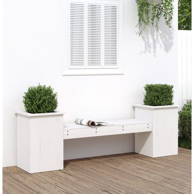 vidaXL - Bankje - met - plantenbakken - 184,5x39,5x56,5 - cm - grenenhout - wit