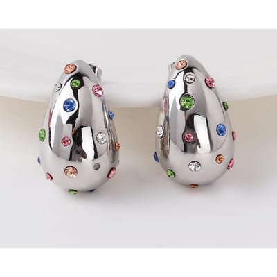 Vergulde Kleurrijke Zirkoon Plompe Waterdruppel Oorknopjes voor Dames Meisjes Zilver Klassiek Trend Bruiloft Feest Sieraden