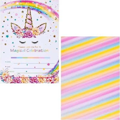 SnelShoppen - 12 Unicorn Thema Verjaardagsuitnodigingen met Enveloppen - Feestuitnodigingen voor Kinderen - Kleurrijke en Magische Uitnodigingen voor