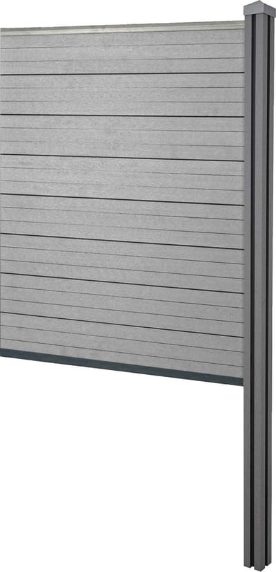 WPC privacyscherm Sarthe, schutting windscherm, WPC paal voor plaatsing in beton ~ Verlengelement smal, 98cm grijs