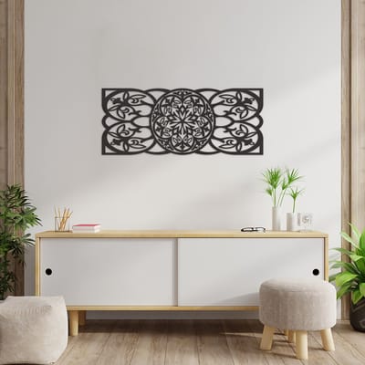 Wanddecoratie Mandala Rechthoek Paneel - Muurdecoratie Mandala - Muurdecoratie Hout - Wanddecoratie Hout - Muurdecoratie Woonkamer - Wanddecoratie Woonkamer - Wanddecoratie Industrieel - Home Decor - Wall Line Art - 89 x 36.5 cm