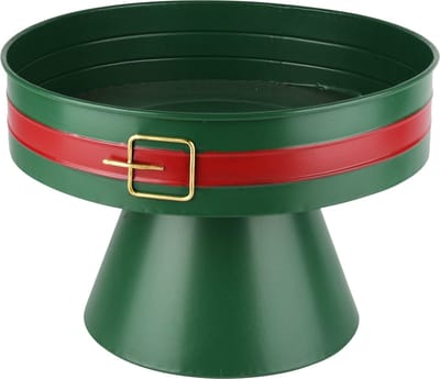 Dekoratief | Dienblad op voet 'Santa Belt', groen, metaal, 27x27x19cm | A225735