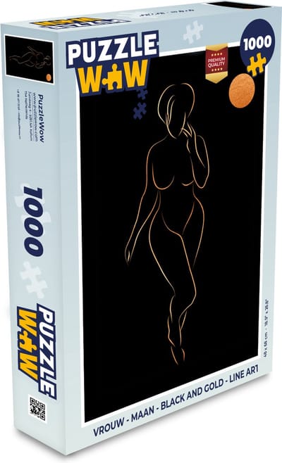 Puzzel Vrouw - Maan - Black and gold - Line art - Legpuzzel - Puzzel 1000 stukjes volwassenen