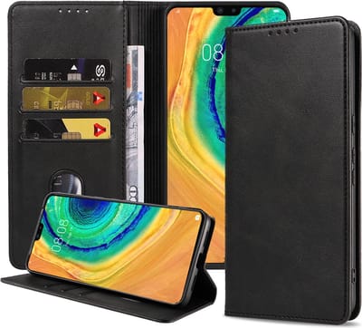 Smartphonica Telefoonhoesje geschikt voor Huawei Mate 30 kunstleren Hoesje met Magnetische sluiting en Pasjeshouders Book Case met Klepje - Zwart geschikt voor Huawei Mate 30