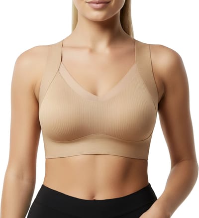 Naadloze Comfort BH - Maat M - Beige - Met bh vulling - bamboe bh - Extra comfortabele BH - Zwangerschaps bh - Bh met beugel - met push up - Magic bra - met pads - Dames ondergoed