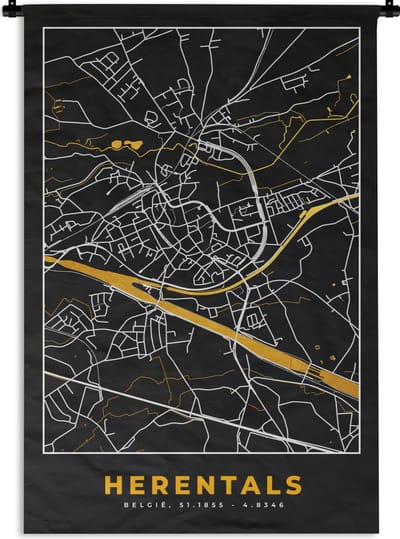 Wandkleed - Wanddoek - Stadskaart - Plattegrond - Kaart - Goud - Herentals - 120x180 cm - Wandtapijt