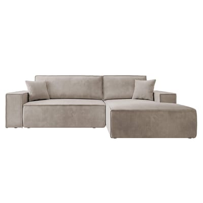 Selsey Farese New – Hoekbank van corduroy met slaapfunctie en opbergruimte, Beige, Rechts