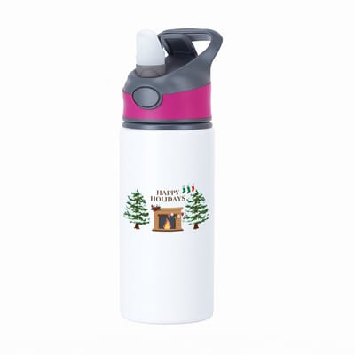 Hacebo® - Kerst happy holidays waterfles met rietje roze - Kerstmis - Kerst beker - winter - kerst - christmas - kerst cadeau - water fles - 650ML