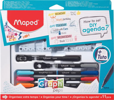 AGENDA : 7-delig - 4 GRAPH'PEPS DUO + 2 Maniacs + 1 liniaal 15 cm + 1 gereedschap