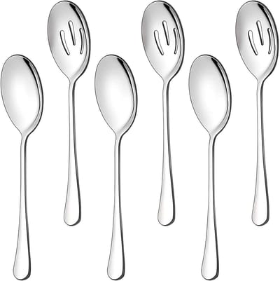 Set van 6 Serveerlepels van RVS, 22 cm, Geleide Lepel, Keuken Gereedschap voor Feest, Buffet en Koken, Ideaal voor Grote Maaltijden en Catering