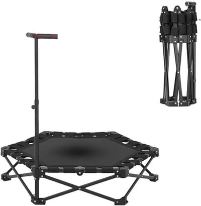Verte Fitness Trampoline - Opvouwbare Rebounder-Trampoline met Verstelbare Handgreep - Fitnesstrampoline - Bungee-Rebounder - Cardio-Training Door te Springen voor Volwassenen - Maximaal Draagvermogen 204 Kg - 110 CM - Draagbaar - 107 CM - Zwart