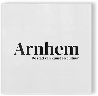 Tegeltje Arnhem – wit zwart – tegeltje stad – tegeltje met tekst