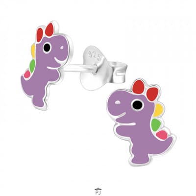 Zilveren oorstekers - paarse dinosaurus - kinderoorbellen - meisjes