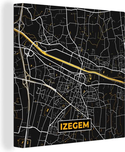 Canvas Schilderij Plattegrond - Izegem - Kaart - Stadskaart - 20x20 cm - Wanddecoratie