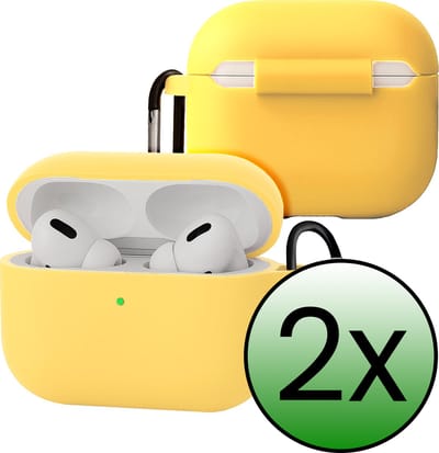 Case - Geschikt voor Apple Airpods Pro 3 - Siliconen Hoes met Clip - Silicone Hoesje Cover - Geel