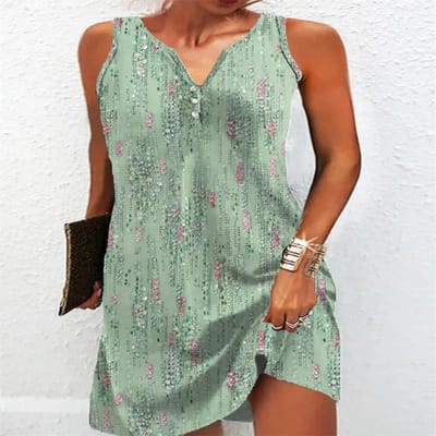 Dames Zomer Vest Jurk Modieus Bedrukt Slankmakend Lange Rok M beige