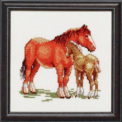Pako Borduurpakket met tel patroon- Paard met veulen - 214.452 - voorgesorteerd garen - Aida - 17 x 17 cm - DIY kit
