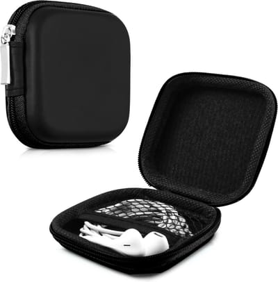 kwmobile Earphone Case for Earbuds - Small Hearing Aid case with inner mesh pouch - Zipper Storage Bag Pouch for Headphones Earbuds - Black