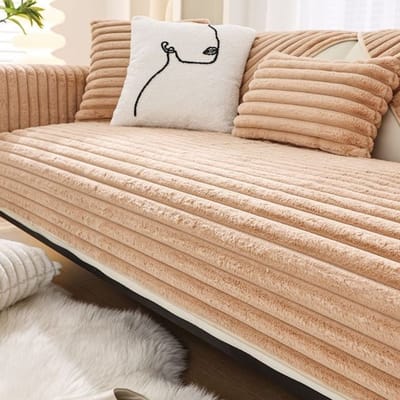 Épaissir Housse de Coussin de Canapé Lapin Antidérapant Protection Meubles Animaux Enfants Hiver Chaud Doux Serviette de Canapé Housses de Canapé Amovibles 70x70cm 1pc beige