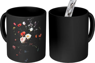 Magische Mok - Foto op Warmte Mokken - Koffiemok - Bloemstuk - Vaas - Zwart - Magic Mok - Beker - 350 ML - Theemok