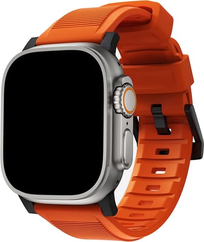 Stravo Rugged Sport bandje geschikt voor Apple Watch 42mm(Series 11/10) 41mm 40mm 38mm - Zwart/Oranje - Buitensporten Siliconen Horlogebandje voor Apple Watch SE 1 2 3 / Series 11 10 9 8 7 6 5 4 3 2 1 - Sportieve siliconen horlogeband