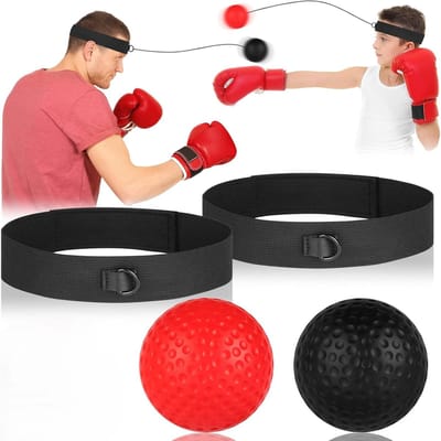 Boxbollen - 2 Ballen - Boksreflexbalset - boksbal kinderen - Box Reflex Bal - Hoofd Reflexbal - Met hoofdband - Box training - verbeter snelheidsreacties voor volwassenen/kinderen, vechtvaardigheid en hand-oogcoördinatietraining - Rood Zwart