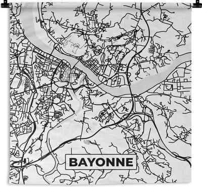 Wandkleed - Wanddoek - Kaart - Plattegrond - Frankrijk - Stadskaart - Bayonne - Zwart wit - 180x180 cm - Wandtapijt