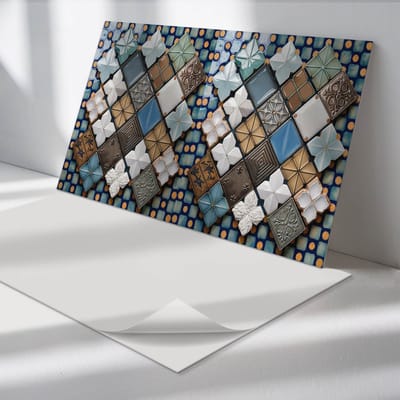 Wallfluent Vinyl Wandpaneel - Keramische tegelpatronen Vinyl Wandbekleding - 100 cm x 50 cm - Turkoois PVC wandpaneel - 1 stuk - Rechthoekig Wandbekleding Vinyl - Texturen Wandpaneel - Zelfklevend Muurpaneel - Wandpaneel Keuken en Badkamer