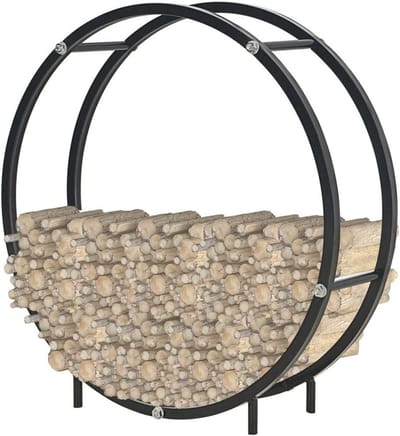 Houten mand rek - Opslagrek - Haardhout opslag - Robuust staal - 70 x 70 cm - Zwart