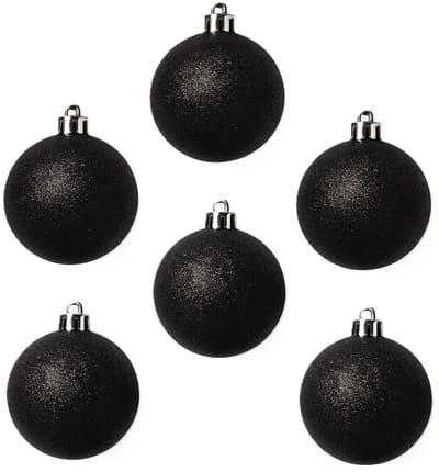 Cosy & Trendy Kerstballen - 12x st - zwart - glitters - D6 cm - kunststof - kerstversiering