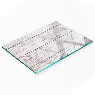 Decoratieve glazen snijplank met houten rand, 80x52 cm