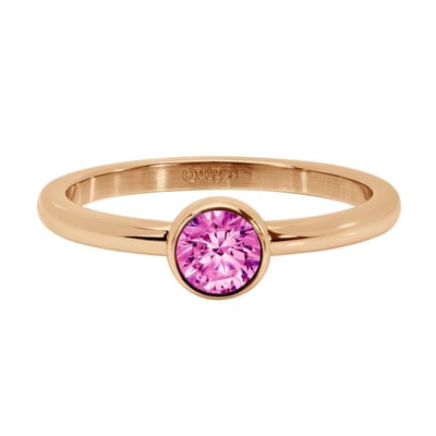 Quiges Stapelring Dames - Vulring - RVS Roségoudkleurig met Zirkonia Roze - Maat 19 - Hoogte 2mm