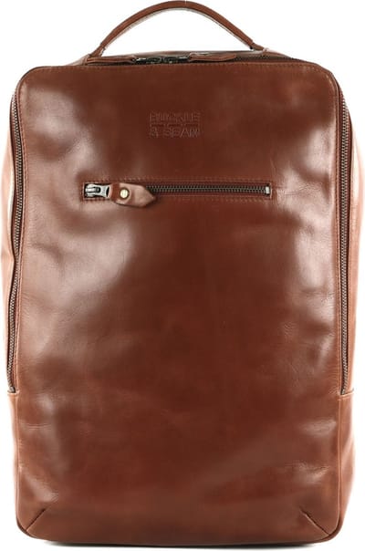 BUCKLE & SEAM Leren Laptop rugzak Rugzak met laptopvak Leon Dots Leather Backpack 13,5L Cognac Lichtbruin