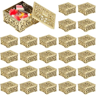 Dailygoods- Trouwbedankjes Gouden Candy Box - Mini Opbergdozen - 12 Stuks - PS Kunststof - 5.7x5.7x3cm - Geschikt voor Feesten - Candybox