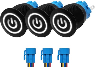 ProRide Drukschakelaar ON-OFF 220V - 19mm Metaal - Waterdicht - LED Wit - Met Kabels - 3 stuks