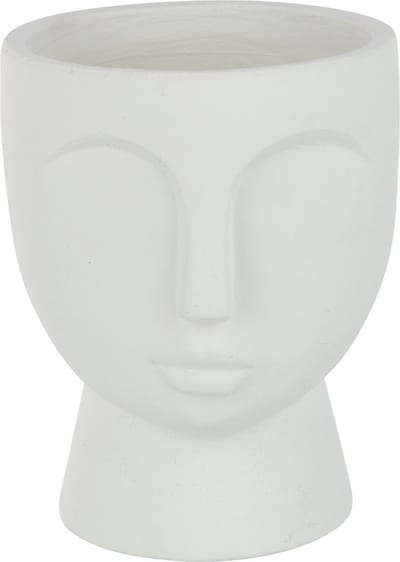 J-Line bloempot Gezicht - cement - wit - medium - Ø 18 cm