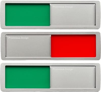 Geen tekst Vrij - Bezet Schuifbordje - Groen / Rood - Aluminium Look - 17,5 cm x 5 cm x 0,6 cm - Voordeel verpakking 3 stuks - Promessa Design.
