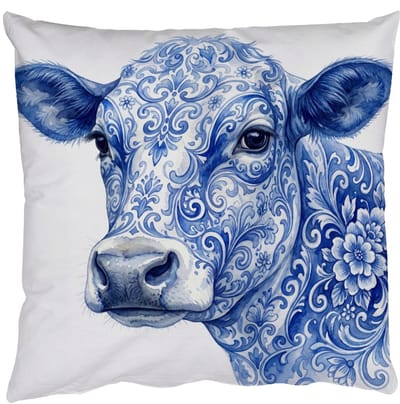 Sierkussens - Kussentjes Woonkamer - 50x50 cm - Illustratie - Koe - Blauw