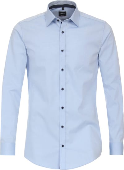 VENTI body fit overhemd - popeline - blauw - Strijkvriendelijk - Boordmaat: 36