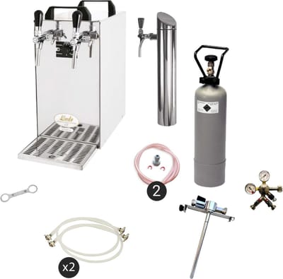 Complete set - Biertap - Kontakt 40 - 2-kraans, 50 liter/u - Beertender - Thuistap - Bierkoeler - met Adapter 5 liters