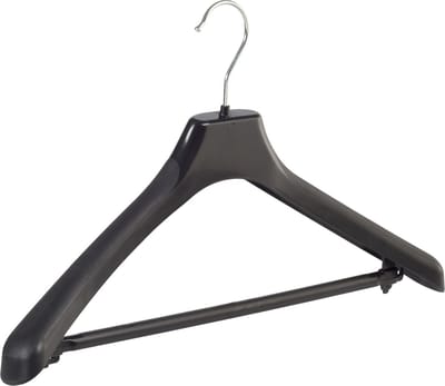 De Kledinghanger Gigant - Mantelhanger - Kostuumhanger - Jassenhanger - Volwassenen - EU45 - 50 Stuks - Kunststof - Zwart - Schouderverbreding 4 cm - Anti-slip Broeklat - 45 cm - Kledinghanger - Kleerhanger - EU-Serie (EU45/BR_00/50)