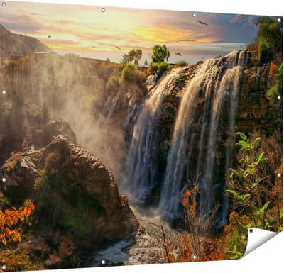 Gards Tuinposter Watervallen vanaf de Kliffen - 150x120 cm - Tuindoek - Tuindecoratie - Wanddecoratie buiten - Tuinschilderij